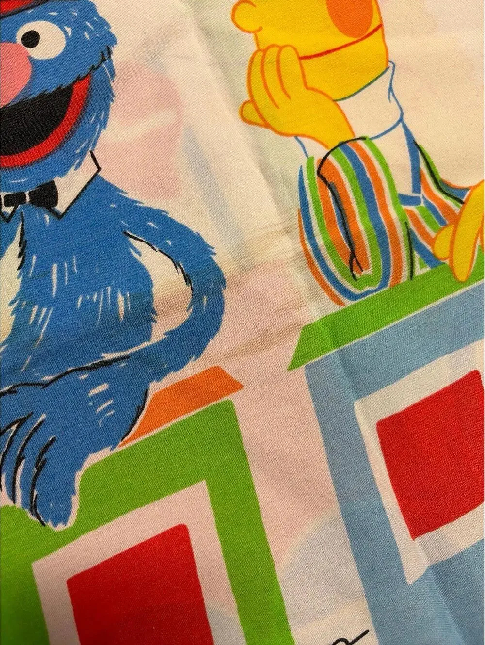 Vintage 80s Sesame Street Big Bird Cookie Monster Bert Ernie Train Pillowcase